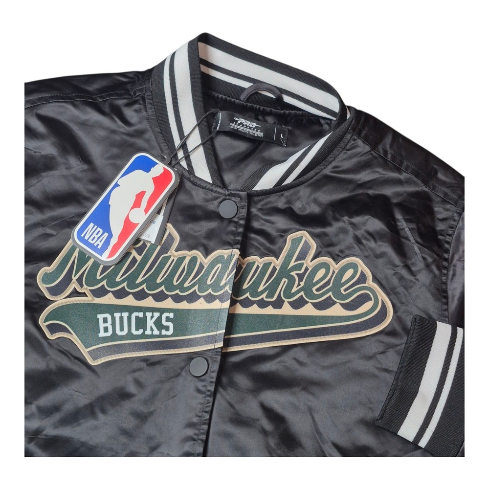 NEW! Milwaukee Bucks‎ NBA Satin Bomber Jacket Black Team Pro Standard Men's L